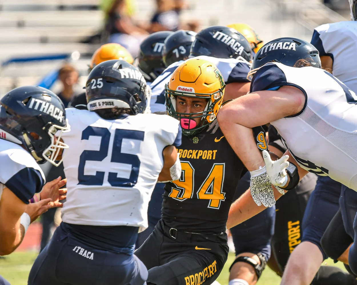 Brockport defensive lineman fighing his way into the backfield