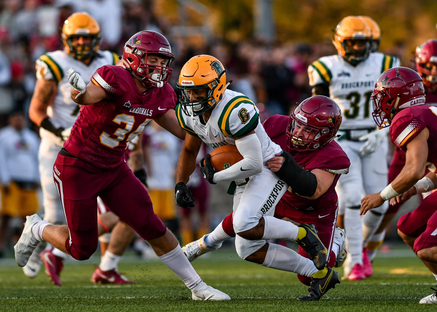 Brockport WR fighing for more yards against Fisher
