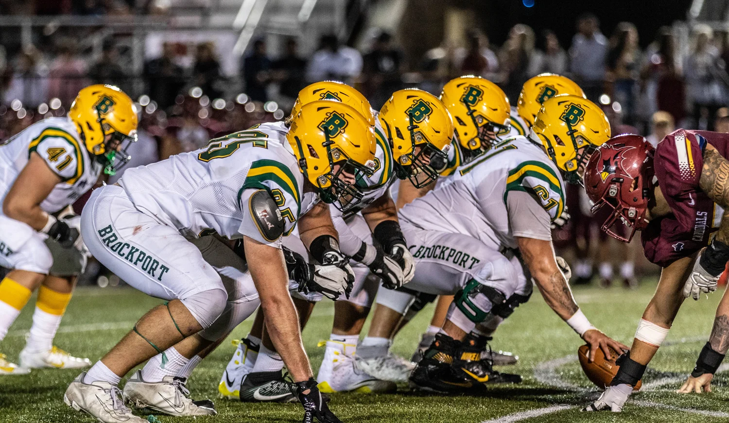 Brockport Offensive line set and ready for the snap