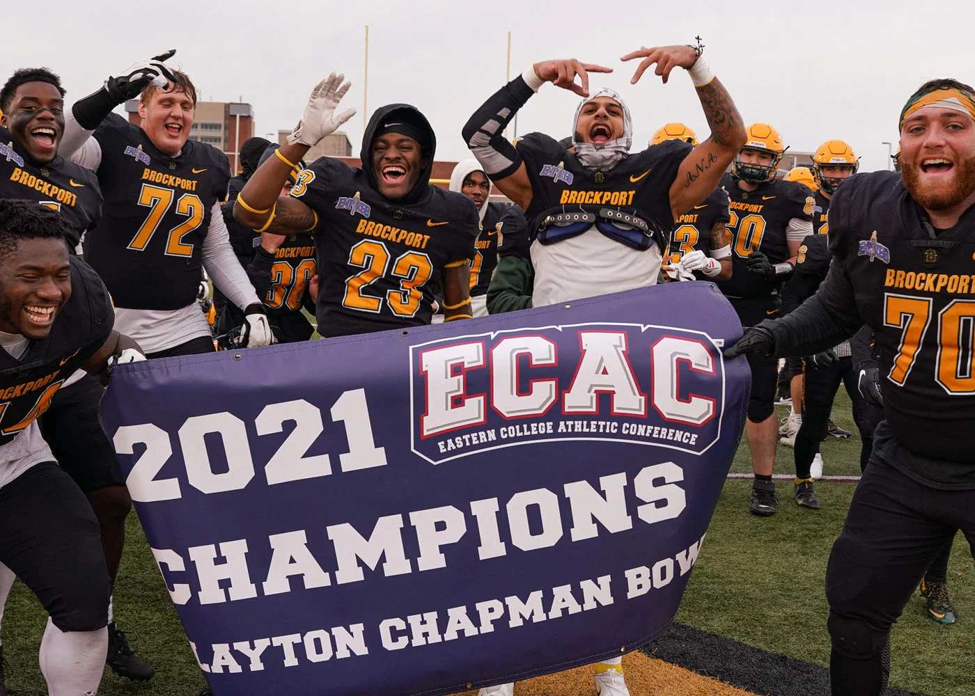 Brockport celebrating the Bowl Victory