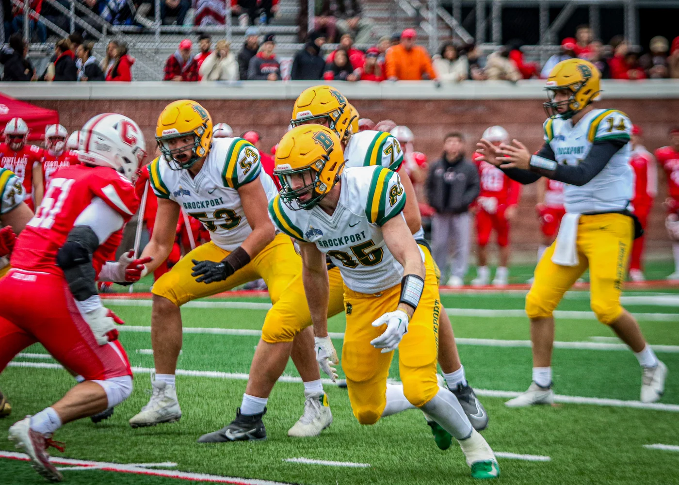 Brockport getting off the ball at the sanp of the ball