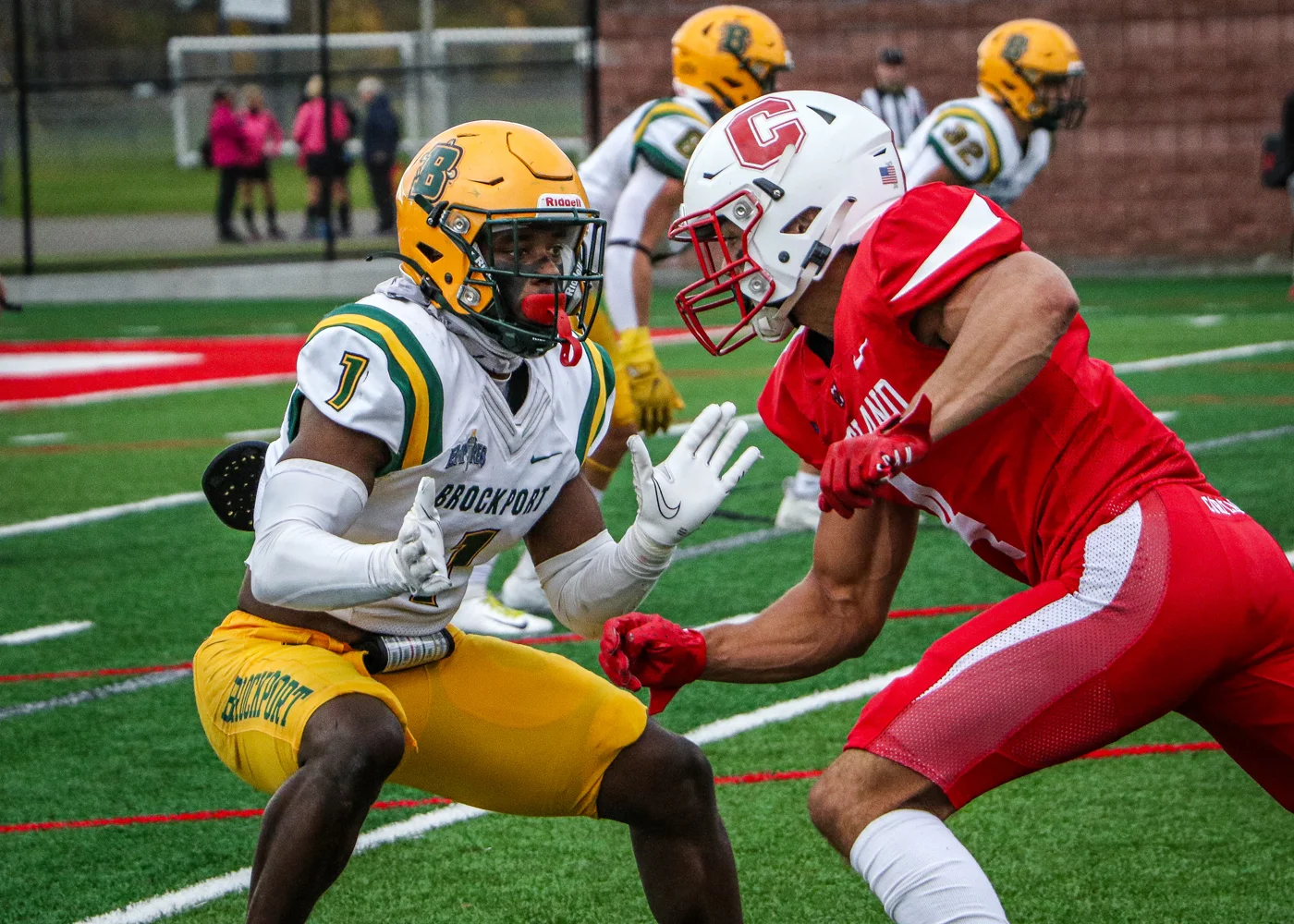 Brockport CB covering the WR at the sanp