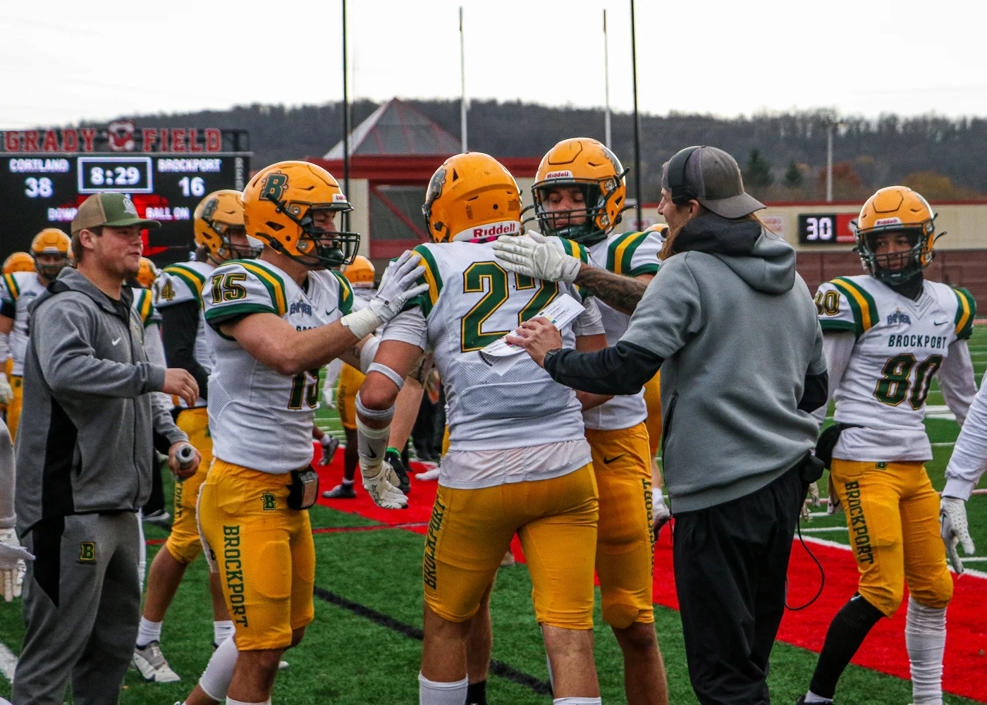 Celebrating the TD on the sidelines