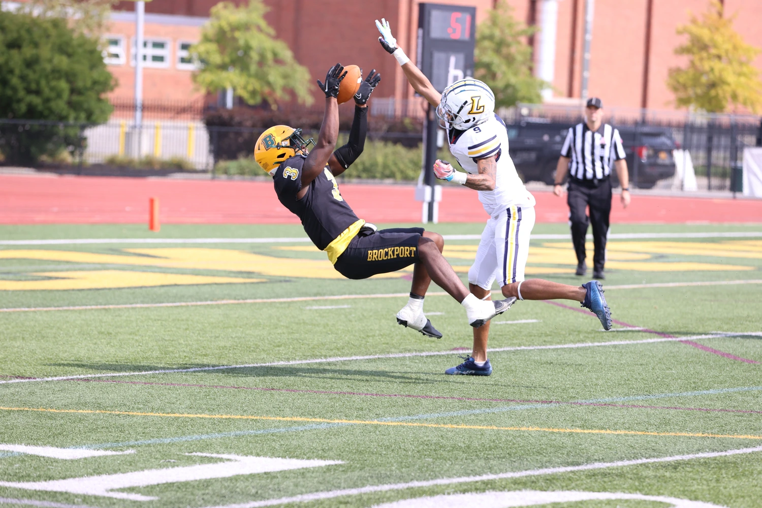 WR eyeing the ball into his hands as he is falling