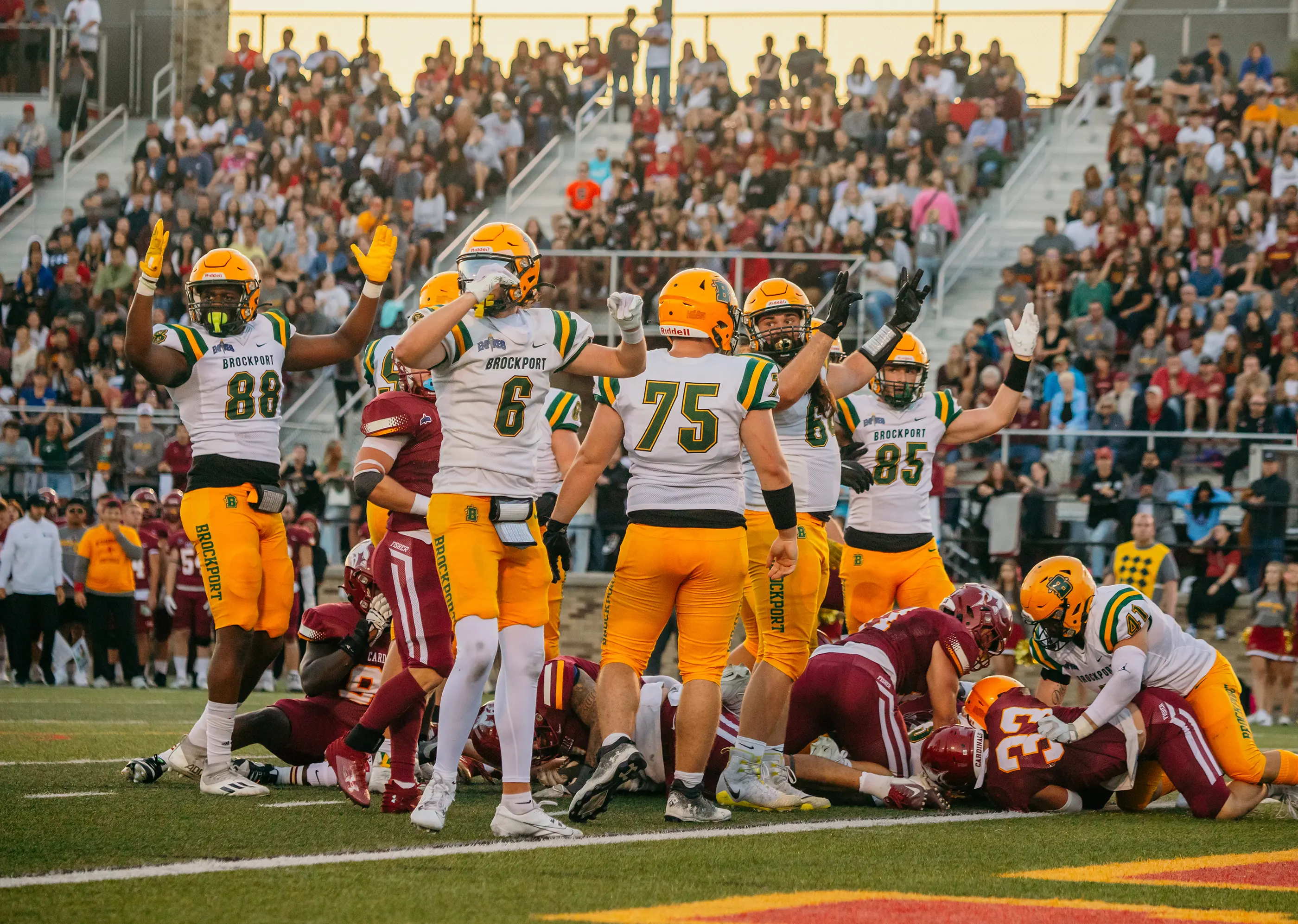 Brockport Football celebrating the TD