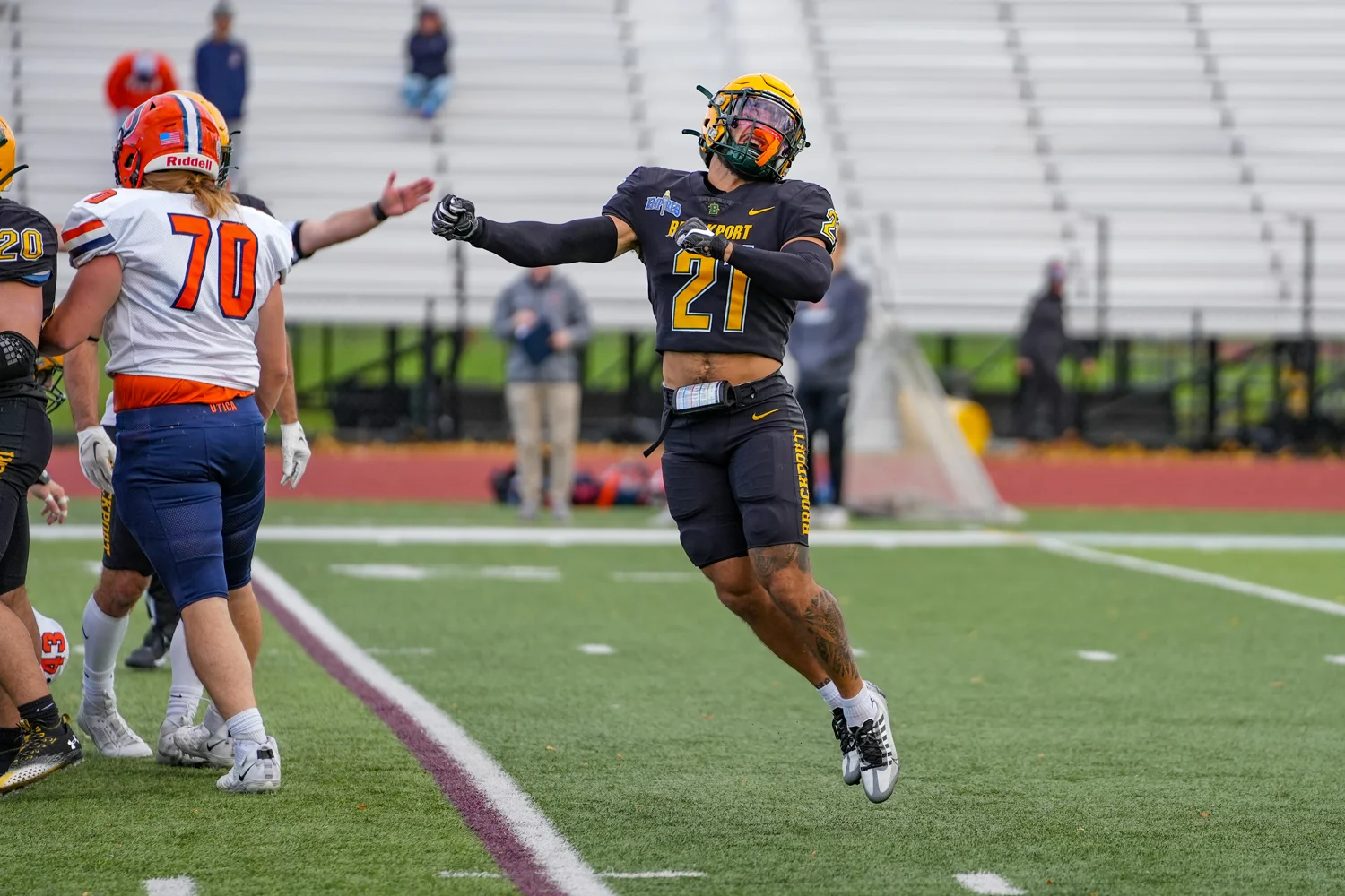 Brockport defender fired up after the play