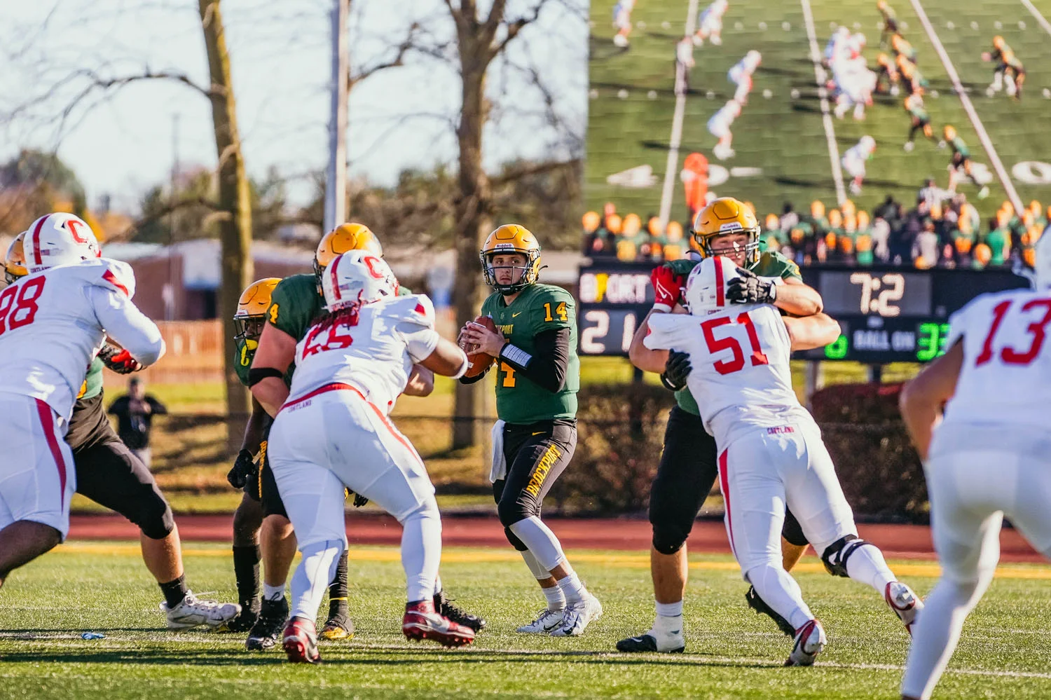 Brockport QB dropping back for a pass