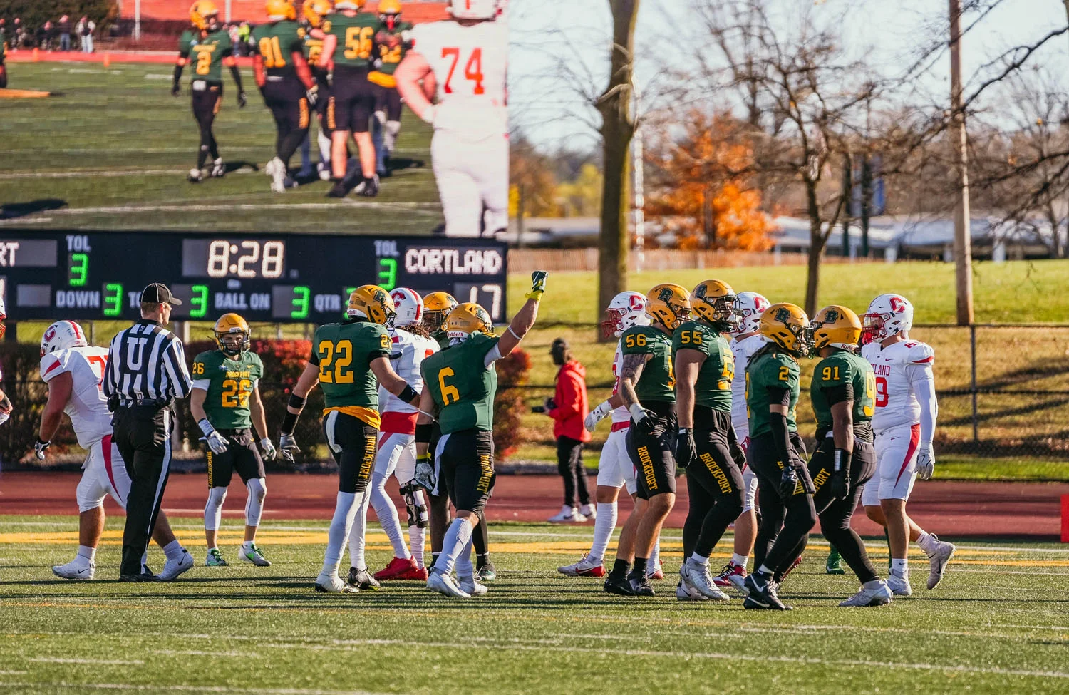 Defense making the stop on Cortland
